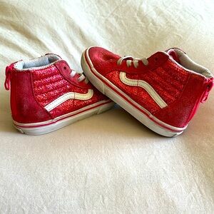 Toddler Girls Vans Hightop Sparkly Pink Zipper Back Size 9